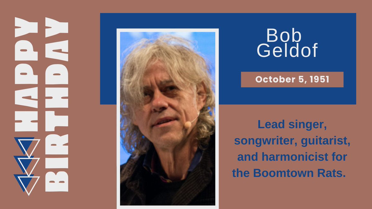 TweetingTruman's tweet photo. Happy 75th Birthday to songwriter, guitarist, harmonicist, and lead singer for the Boomtown Rats, Bob Geldof!
#BobGeldof
#BoomtownRats
#MusicHistory
#MusicTrivia https://t.co/Cs6MRW84r1