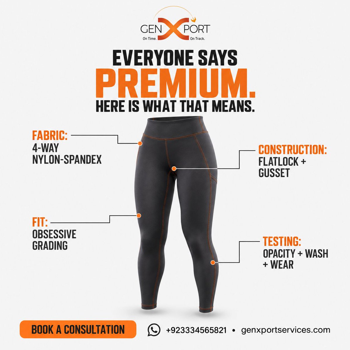 genxport's tweet photo. “Premium” isn’t a vibe it’s a spec.

Dense 4-way fabric, flatlock construction, proper fit, and proven testing.

Premium is a checklist.

#PremiumActivewear #ApparelQuality https://t.co/hiPxUlWiaL