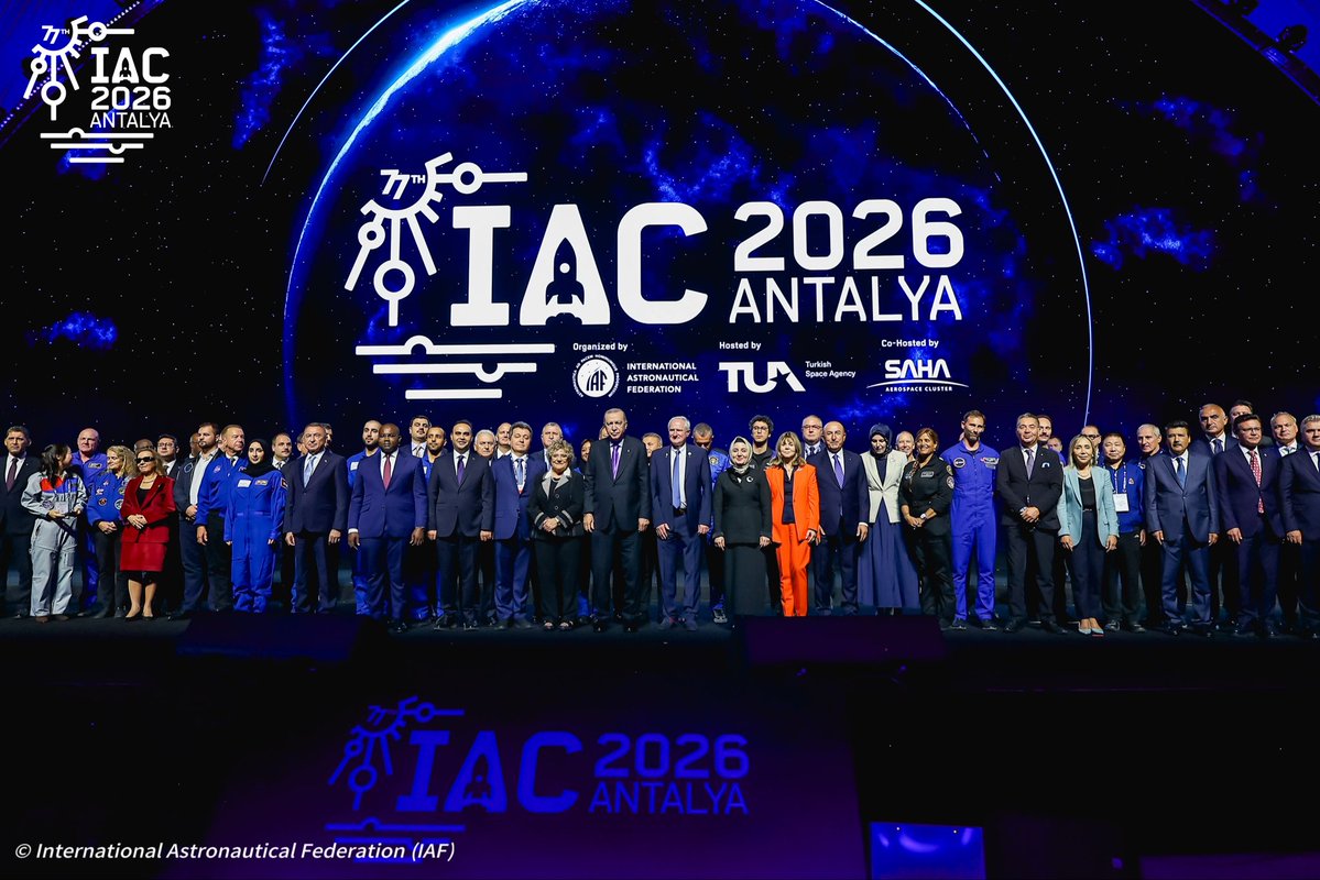 iafastro's tweet photo. Space is a shared future for all humanity.🌏

At the IAC 2026 Opening Ceremony, we launched a week that bringing together more than 7,500 delegates from around the world, united by one belief: space research impacts the lives of our citizens and shapes the future we share.

The Olympics of Space has begun. 🚀

Highlights from the Opening Ceremony graced by H.E. Recep Tayyip Erdoğan, President of Türkiye. 

#IAC2026 #OpeningCeremony #ConnectingAllSpacePeople