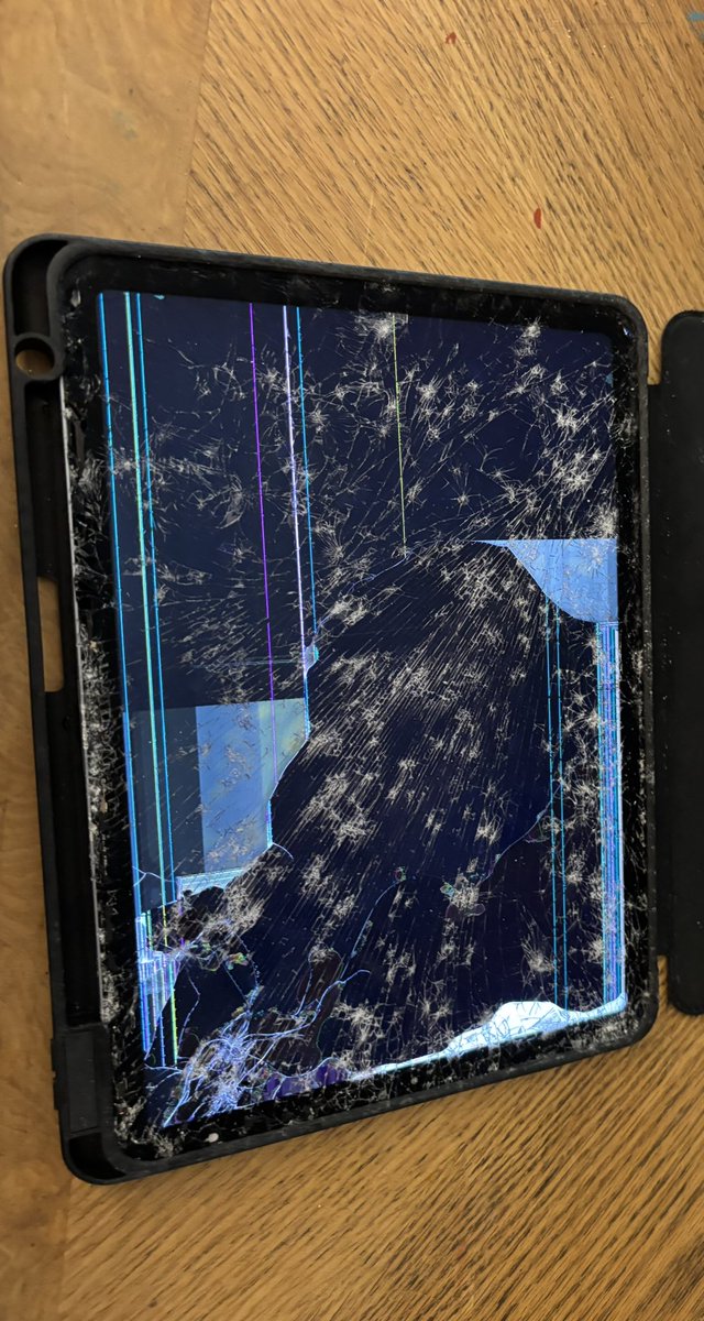 practical_f's tweet photo. Welp everyone, my iPad got ran over by a car so  art is gonna be a at a standstill for a good while. Thanks everyone for sticking around as long as ya have! 

Dunno when it’ll get fixed https://t.co/vxmEANBKwq