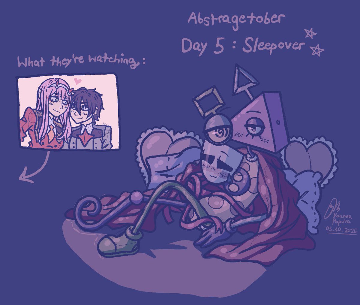 yoannapopova's tweet photo. #abstragetober Day 5: Sleepover 💫
They’re watching my favorite anime guys woohoo https://t.co/YhmvWqCNXD
