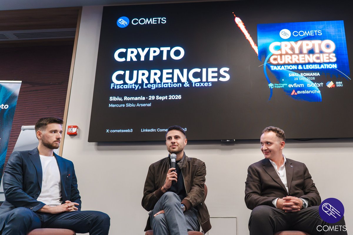 cometsweb3's tweet photo. Sibiu brought the questions, and our speakers brought the answers.

On 29th September, @cometsweb3 Crypto Currencies gathered tax specialists, lawyers, traders, investors and founders at Sibiu for an evening on crypto taxation and legislation. The talks and panels stayed close to what people deal with every day, and the questions from the room kept the conversation practical from start to finish.

Thank you to our partners @CryptoSupportRO, EVFIAM, IsoFort, @avax, and IMM Sibiu for making it possible!

And thank you to our speakers @DaianaM007, @stefaneduardi, Adrian Morar, @RazvanAmbrozie, Adrian Rada, Victor Buju, Paul Achim, Andreea Stefan, and Victor Apetrei for the experience and real examples they shared on stage.

And thank you to everyone who joined us and stayed for the conversations after.

Check out the event gallery in the comments 📸
