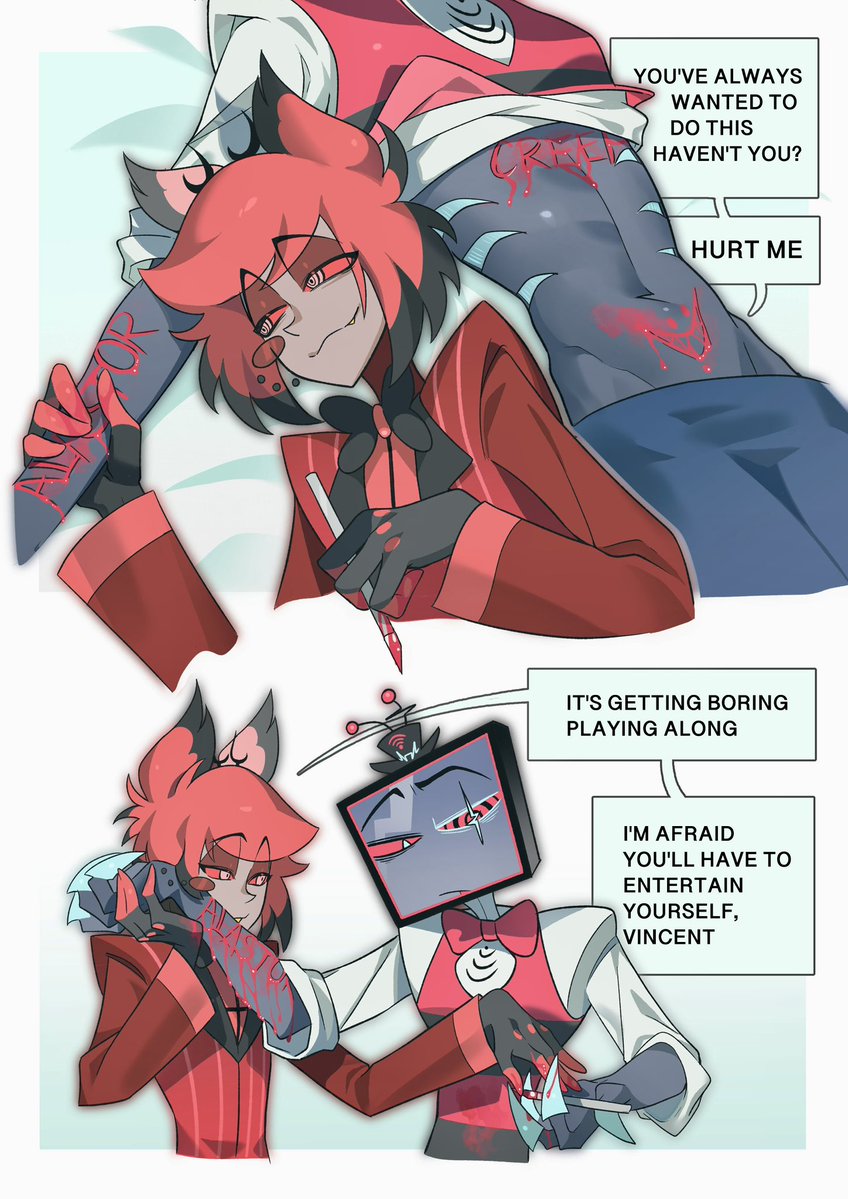 Anonymous_Jian's tweet photo. #alvoxtober2026
Day 3: hypnosis
What should I call this genre of Vox hypnotising Alastor into hurting him https://t.co/HCcD9fleYA