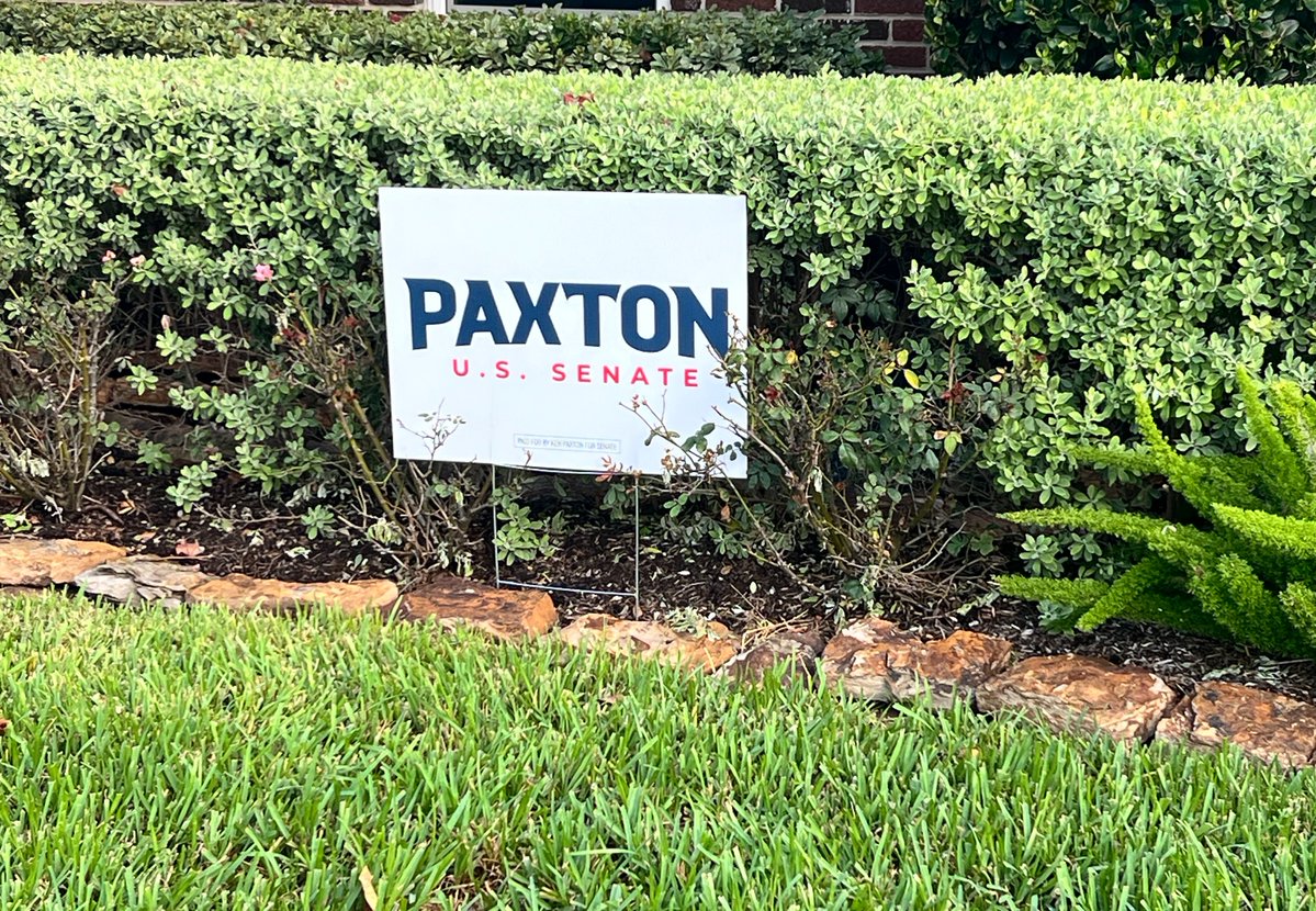 slocumfortexas's tweet photo. One more @KenPaxtonTX sign out!

+ AND dropped off 5 MORE FOR IMMEDIATE DISTRIBUTION to this Texas homeowner and awesome friend of every America First Republican, @The_Texan_Girl ! https://t.co/0rpKQxVq2m