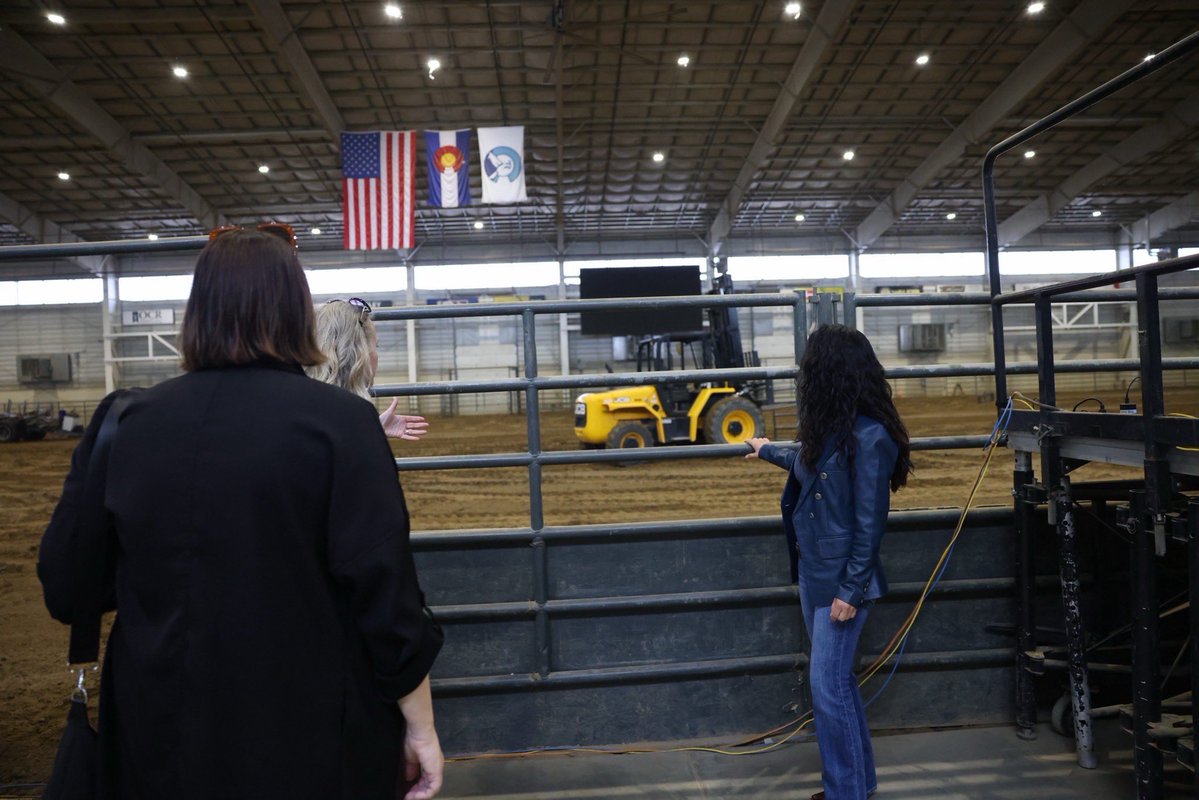 RepBoebert's tweet photo. I recently had the privilege of visiting with Larimer County Commissioners Jody Shadduck-McNally and Kristin Stephens at The Ranch Events Complex.

From supporting local agriculture and 4-H to bringing people together for events across Northern Colorado, The Ranch plays an important role in our community. Investing in our youth and supporting the facilities that keep our communities thriving matters.