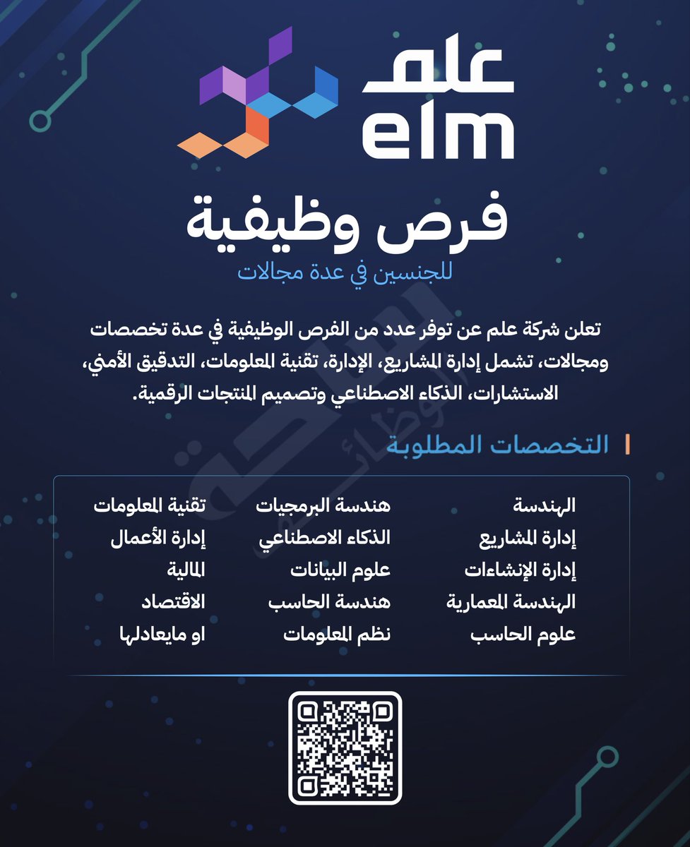 YourJobs_KSA's tweet photo. 📢 | شركة عِلم تعلن عن وظائف تقنية وهندسية وإدارية شاغرة.

🎓 لحملة البكالوريوس فأعلى في عدد من التخصصات التقنية والإدارية والهندسية ذات الصلة

⬅️ التقديم: (https://t.co/sQzCsYfMZu) https://t.co/g48mVDBvZZ