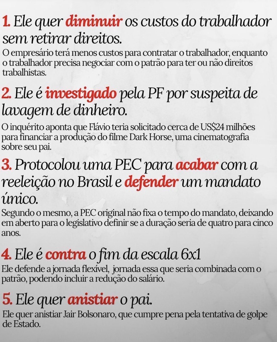 InfoLN4's tweet photo. Cinco motivos para NÃO votar em Flávio Bolsonaro no segundo turno! #EleNão #Eleições2026 https://t.co/xOTh9gV7YQ
