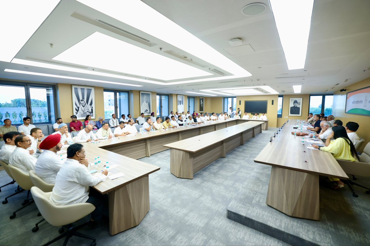 kcvenugopalmp's tweet photo. Today, Hon’ble INC President Sh. Mallikarjun @kharge ji and LOP Sh. @RahulGandhi ji held a crucial meeting with AICC General Secretaries, In-Charges, PCC Presidents and Frontal Heads to plan our next phase of protests against Gyanesh Kumar and the BJP's mega Vote Chori exercise.

Since the latest revelations, we have held state and district-level protests across India on this issue. As part of our next phase, over the next 2 months from 10th October to 26 November, AICC and PCCs will hold press conferences and protest marches at the block, district and state level as part of the Vote Bachao - Desh Bachao campaign: 

10 - 20th Oct: Block-Level Marches culminating at SDM offices

25 Oct - 25 Nov: Village Chaupals in every village, where our workers will explain Modi-Shah's modus operandi of Vote Chori, and village leaders and heads will be invited. BLAs, our Vote Rakshaks, will have the task of identifying every voter deleted unfairly and ensuring their re-enrollment. 

Nov 1st - INDIA Bloc Mega Rally at Ram Leela Maidan, New Delhi. 

Nov 25-26: Congress’ Delhi Chalo vehicle rally culminating in Delhi on Constitution Day, Nov 26.

Our fight is to the finish. We will keep fighting on the streets until Gyanesh is removed, arrested and prosecuted.