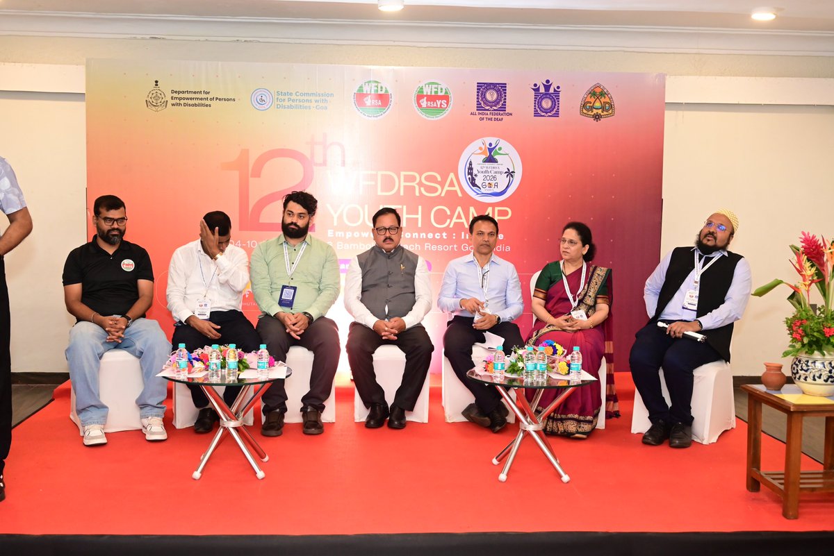 dip_goa's tweet photo. The 12th World Federation of the Deaf Regional Secretariat of Asia (WFDRSA) Youth Camp was inaugurated by Hon’ble Minister for Empowerment of Persons with Disabilities, Shri @S_Phal_Dessai alongwith Shri Guruprasad Pawaskar, State Commissioner for Persons with Disabilities; Smt. Varsha Naik, Director, Department for Empowerment of Persons with Disabilities; Shri Taha Haaziq, Secretary, State Commission for Persons with Disabilities; Shri Shrikant Pednekar, Deputy Director, Department for Empowerment of Persons with Disabilities, Shri Babloo Kumar, President, WFD Regional Secretariat for Asia Youth Section; and Shri Roshan Kumar, Chairman, Organising Committee.

The Youth Camp is being organised by the Office of the State Commissioner for Persons with Disabilities and the Department for Empowerment of Persons with Disabilities, Government of Goa, in association with the All India Federation of the Deaf and the Goa Association of the Deaf.

Participants from around 10 countries, including India, South Korea, Japan, Thailand, Indonesia, Bhutan, Nepal, the Philippines, Mongolia and Laos, are participating in the various programmes.

The Youth Camp will continue from 5th to 9th October, with various activities.

@discommgoa @goadisability @MSJEGOI