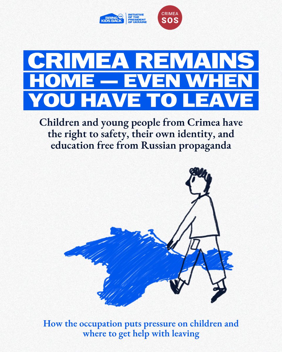BringKidsBackUA's tweet photo. “I lived under occupation for 10 years. After that long, Russian propaganda starts to disgust you… You don’t feel it influencing you, but it’s impossible to describe how exhausting it becomes when, at every turn, St George’s ribbons and ‘Z’ symbols are shoved in your face, and you’re told that Russia is the ideal and Russian soldiers are heroes,” 18-year-old Olha, who left Crimea, told @KRYMSOS in an interview.

Children and young people from Crimea have the right to preserve their language and culture, study free from Russian propaganda and choose their own future. Leaving can open access to education and support in Ukrainian government-controlled territory. Their connection to Crimea remains.

#BringKidsBack