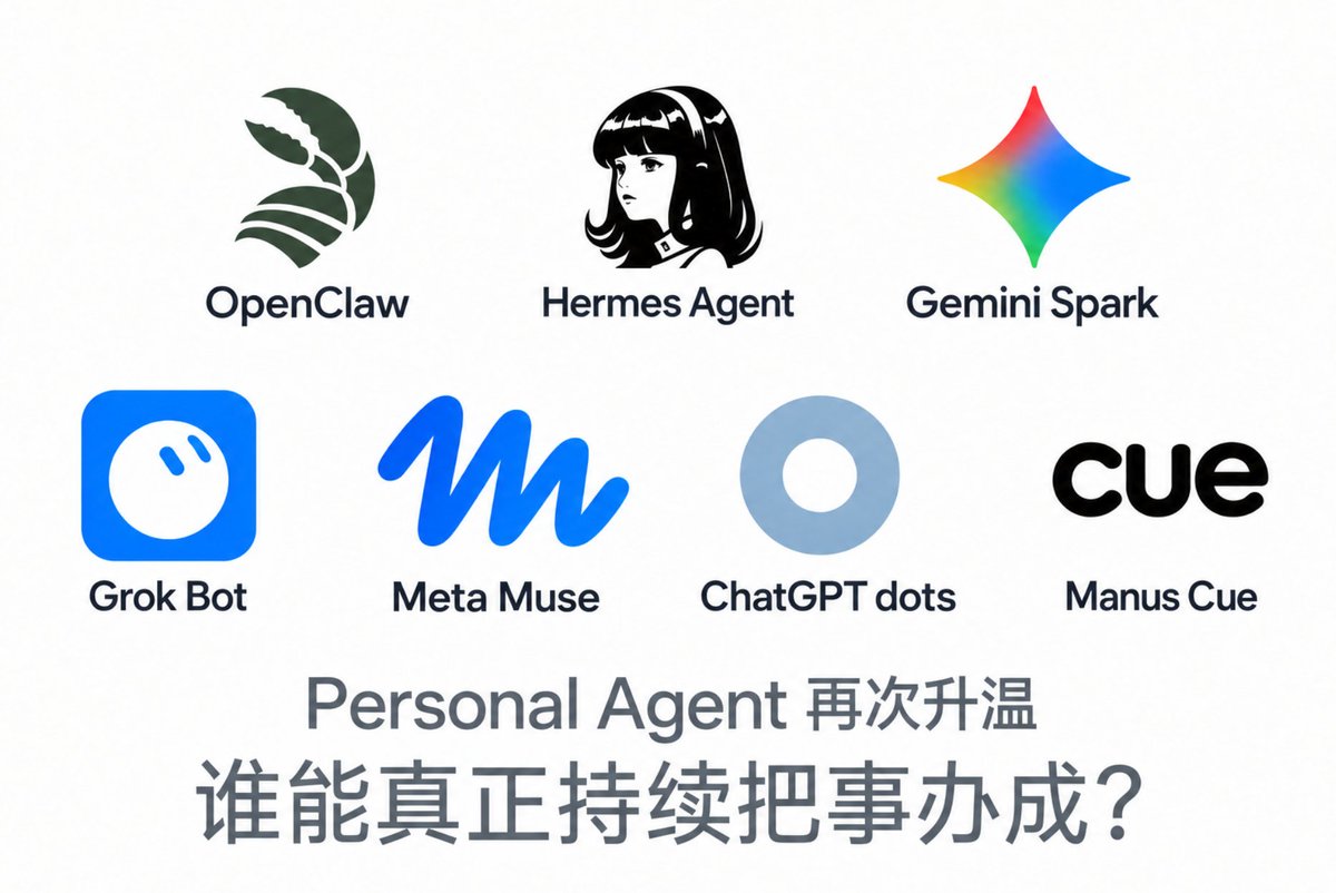 onetoinfai's tweet photo. personal agent , 最近为什么又火了? 

从上半年的openclaw 到hermes 和Gemini spark , 本来已经沉寂了一段时间了。为什么下半年Grok Bot, meta 的 muse, chatgpt 的dots 以及manus 的cue 相继发布，好像又掀起来一股personal agent 的热潮。

这背后是什么原因？这个方向是否可以持续？最终的赢家可能是谁？