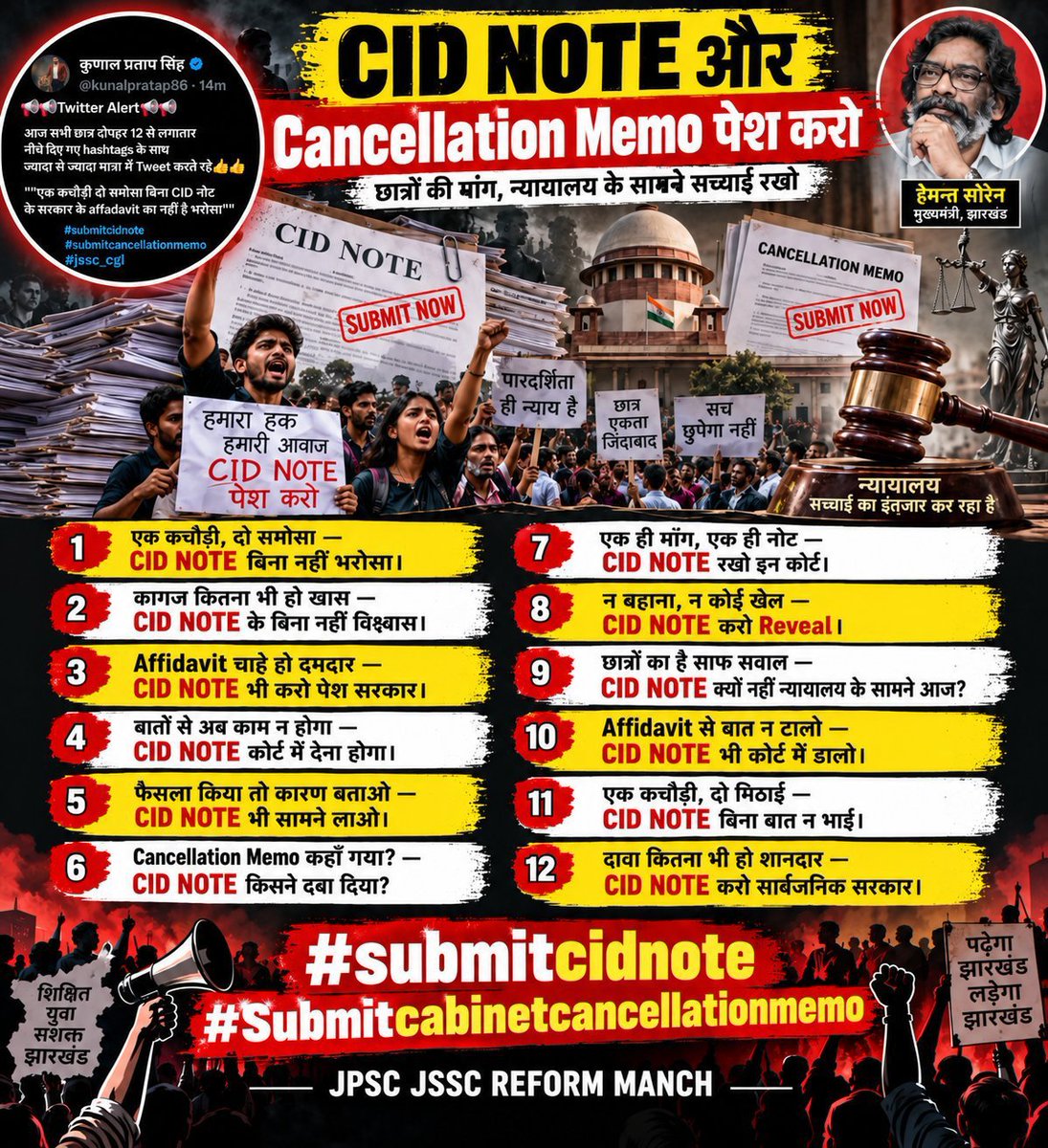 jssccglvictims's tweet photo. BRING THE RECORDS BEFORE THE COURT
CID NOTE
+
CABINET NOTE
Transparency • Accountability • Justice
#submitcidnote
@JmmJharkhand
@HemantSorenJMM
@RahulGandhi
@INCIndia https://t.co/2sYlixgKxK