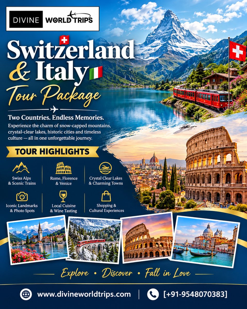 NooAingZii's tweet photo. Explore Switzerland and Italy with Divine World Trips. Discover alpine lakes, charming cities, iconic landmarks, art, culture and cuisine on one unforgettable European journey. Book your tour today: +91-9548070383 https://t.co/dfWaM5ZBmK
