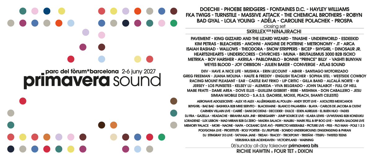 binary_spain's tweet photo. Primavera Sound desvela el cartel de su 25ª edición
https://t.co/osY0uvhPs7 https://t.co/l6uBlnXYhw