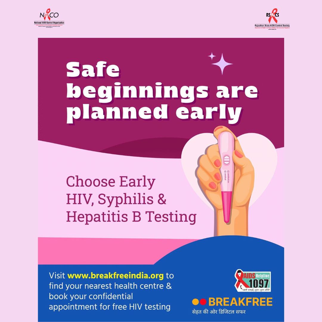 rsacsjaipur's tweet photo. Planning for your baby? Here’s your reminder! ❤️
Make HIV, Syphilis and Hepatitis B testing part of your early pregnancy plan to help prevent transmission and build a safer future for both mother and baby.
#IndiaFightsHIVandSTI #KnowYourStatus #HIVAwareness #NACOIndia https://t.co/0Kq3z2kddN