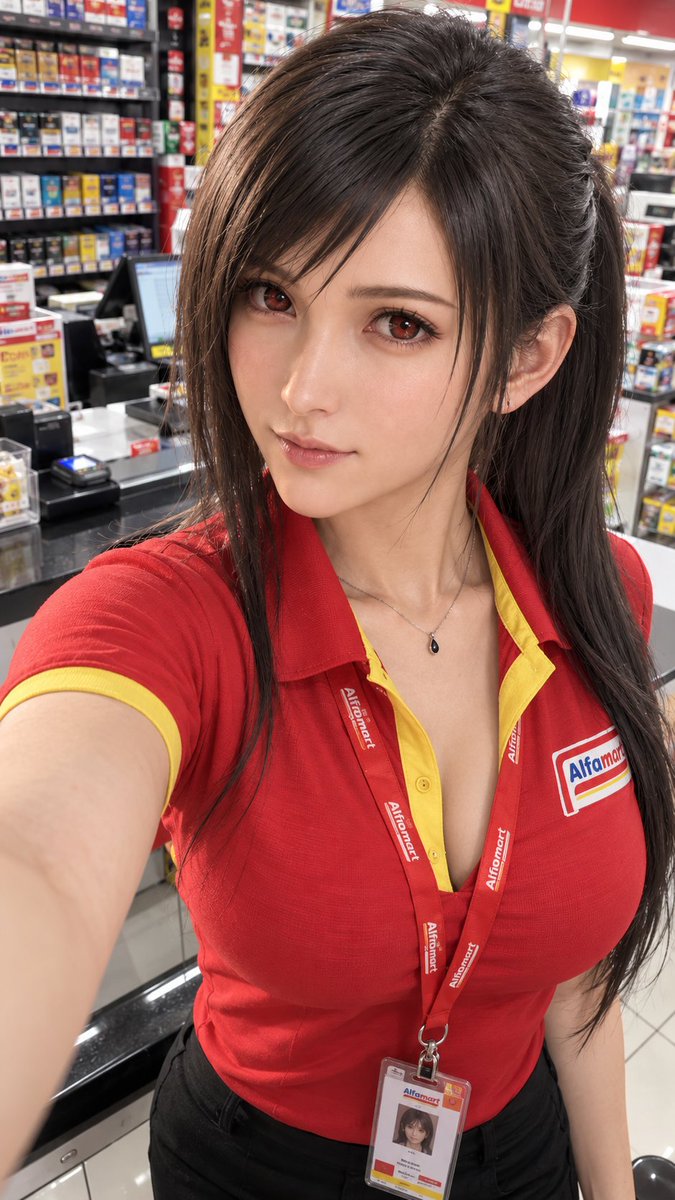 jackvigne19's tweet photo. Petit boulot du jour pour Tifa. ❤️🛒 Même loin du Septième Ciel, elle sait toujours accueillir les clients avec le sourire… et beaucoup trop de charme pour un simple passage en caisse. 😏

#TifaLockhart #FF7 #FinalFantasyVII #PartTimeJob #alfamart #shell https://t.co/neSr0I4yFn