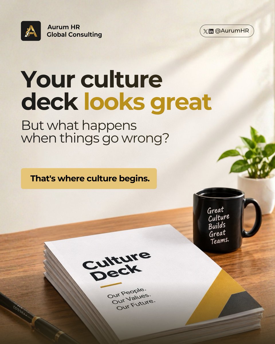 AurumHR's tweet photo. Anyone can define culture when business is doing well.

The real test comes under pressure.

When revenue drops, people leave, or tough decisions arise, pressure reveals whether your values are truly embedded or just words on a wall.

#AurumHRGlobalConsulting #HR #Leadership https://t.co/6ocBTJJE2D