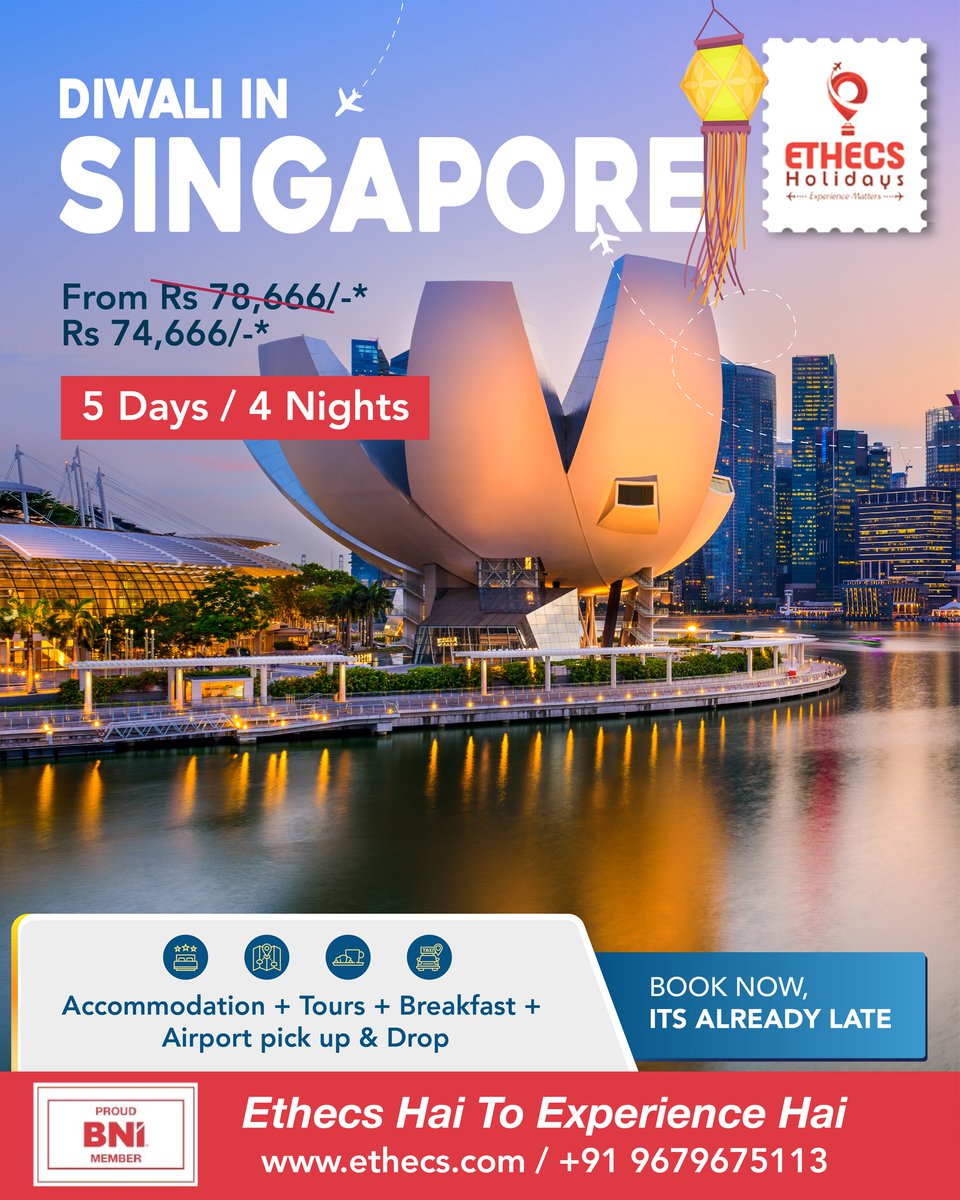 anylinda23's tweet photo. This Diwali, celebrate in Singapore with a 5-day, 4-night getaway from ₹74, 666. Includes accommodation, tours, breakfast, and airport transfers. Book your festive escape with loved ones before it’s too late. https://t.co/b3slwLg34A