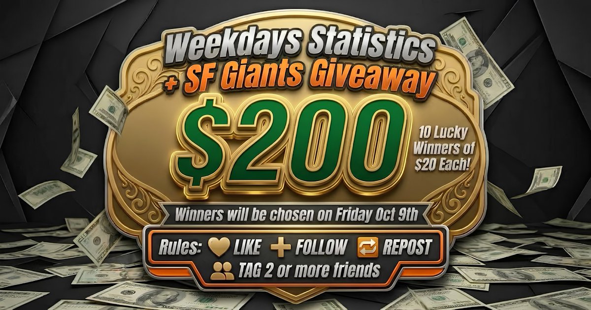 SFGiants2026's tweet photo. Giving away $200 this Friday Oct 9th!  

To be qualified:
Like + Follow + Repost + Tag 2 or more friends. 

See #StatisticsSFWINNERS to check out previous winners https://t.co/4YfdJgtdEd