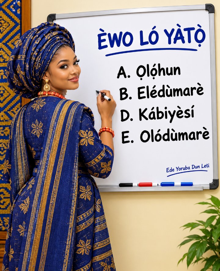 YorubaDunLeti's tweet photo. Ọ̀rọ̀ wo ni lẹ́tà rẹ̀ yàtọ̀ láàrín A, B, D, àti E inú àwòrán yìí?
#EdeYorubaDunLeti #yorubalanguage #ereopolo #yorubaclass #yoruba #braingames https://t.co/M3sHkZ9T3H