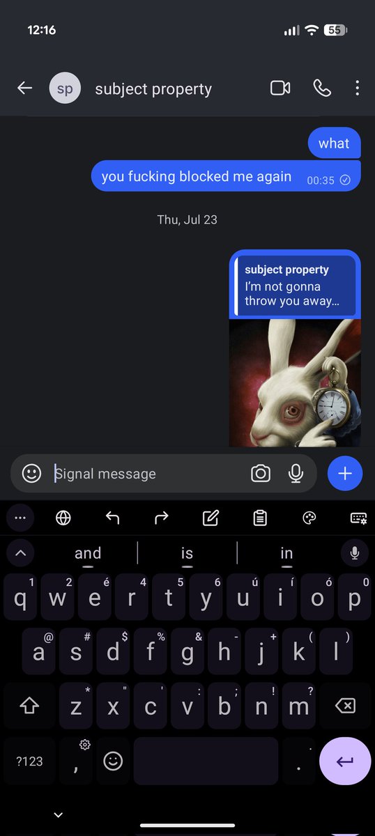 wofebin's tweet photo. @999Cyan I named my jilt "subject property" one time when I was grieving his loss because I realized they share the same initials https://t.co/f2MhWZSrtG
