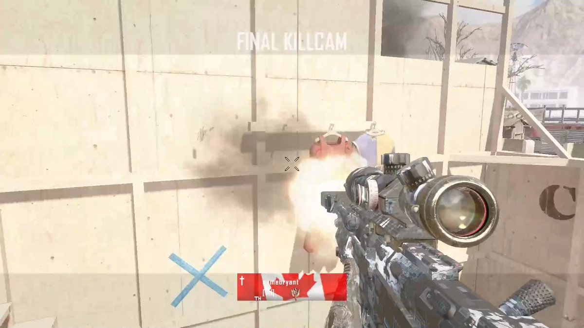 A screenshot from a first-person shooter video game displays a 'FINAL KILLCAM' with a sniper rifle firing at a wooden wall, featuring the player name 'mburyansky' on a red and white banner.