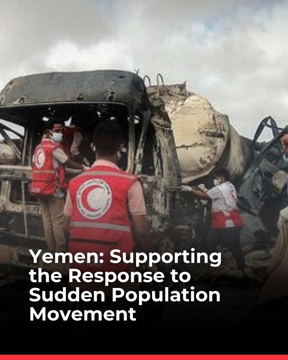 IFRC_MENA's tweet photo. Following renewed escalation, tens of thousands of people have been displaced across Yemen since the beginning of September, with thousands more crossing to Djibouti.

Yemen Red Crescent (@YEMRedCrescent) staff and volunteers continue their frontline response, providing emergency medical support, ambulance services, evacuations, and rapid assessments of growing humanitarian needs, while delivering immediate life-saving assistance and essential relief to displaced and conflict-affected people across Yemen.

The @ifrc has launched an Emergency Appeal aiming to support 500,000 people affected by the crisis over the next year, including through food, shelter and emergency healthcare. This builds on an initial CHF 1 million @IFRC_DREF grant provided to support the immediate response.

IFRC Appeal:
https://t.co/nF47JaFvD6