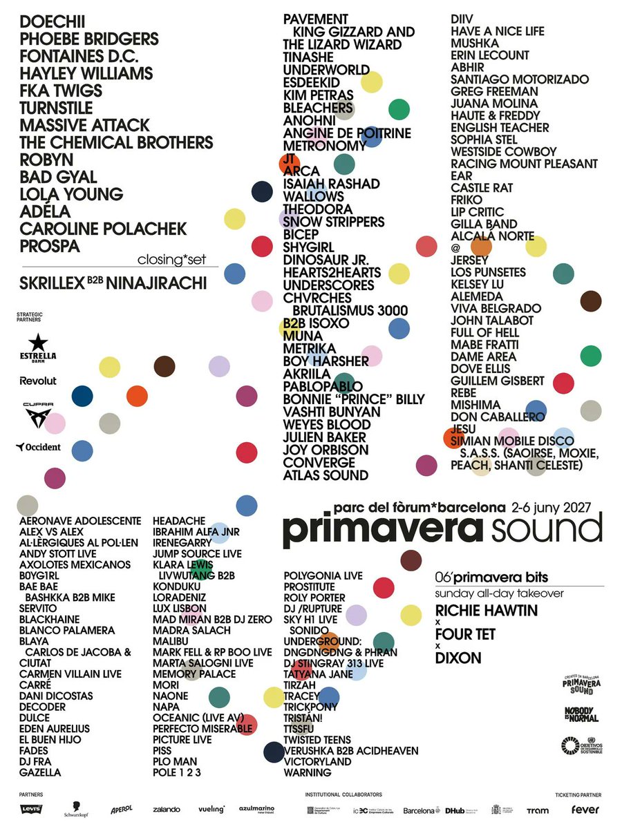 indienative's tweet photo. Primavera Sound 2027 のラインナップが発表！ https://t.co/gbid605443