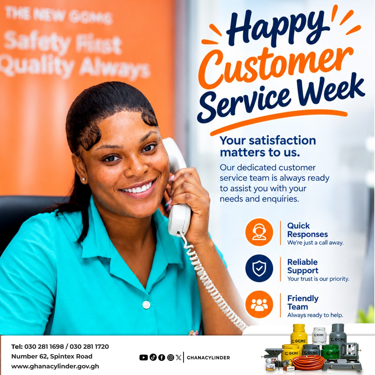 ghanacylinder's tweet photo. At GCMC, our customers are at the heart of what we do. Thank you for trusting us, choosing our products, and growing with us.

Your satisfaction inspires us to keep improving and serving you better, every day.

GCMC — Serving You with Excellence. 💙
#gcmc #customerserviceweek https://t.co/blCrcEk4gI