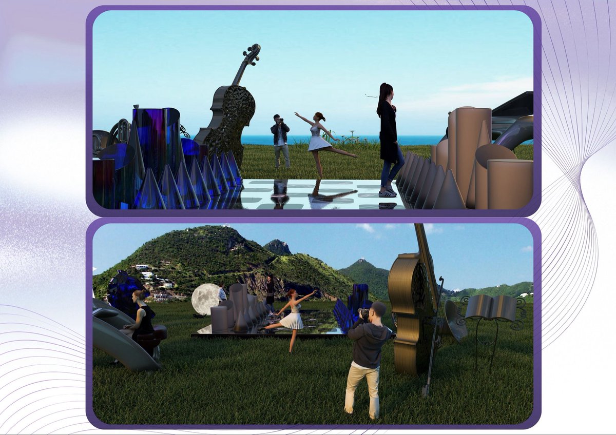 monahkhan95's tweet photo. Architect Project Volume Zero Competition Unbox – Magic Mountain, Moorea 

We are pleased to present situating an innovative public square atop the iconic Magic Mountain in Moorea, French Polynesia. This proposal envisions a dynamic communal space that seamlessly blends learning, play, and performance, social experience for both locals and visitors in this breathtaking setting 
The design focuses on creating a versatile, interactive environment where community engagement thrives through thoughtfully integrated elements. At its heart lies a giant chessboard that not only serves as a playful challenge but also encourages strategic thinking and social interaction. Surrounding this centerpiece, an array of musical instruments crafted for public use invites spontaneous creativity and collaboration, making sound an integral part of the space’s identity dedicated platform is incorporated to host a variety of performances, from theatrical shows to live music and dance, designed with optimal acoustics and visibility in mind. This elevated stage also doubles as an evocative backdrop for photography, capturing the unique fusion of natural beauty and human expression that defines the Magic Mountain locale Perched above Moorea’s lush landscapes with panoramic views of the ocean and the island’s emblematic peaks, this project embraces the cultural richness and environmental splendor of the site. The public square acts as a beacon for community gatherings, education-focused workshops, and cultural festivities, thus reinforcing Moorea’s status as a vibrant of creativity and connection.
our architectural design articulates a harmonious balance between nature, culture, and interactive urban space—transforming the summit of Magic Mountain into a lively platform for play, learning, and artistic display. We believe this project will inspire meaningful encounters and create lasting memories, inviting all who visit to participate actively in the unfolding narrative of Moorea’s communal life. 

No : 2 - 6 
1 - Libraries that double up as a Community Space. 
2 - Public Squares that host learning, play, performances