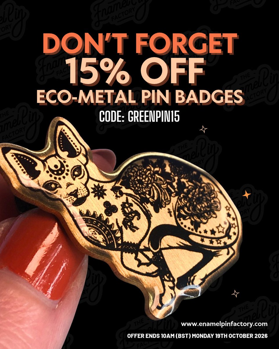 PinFactory's tweet photo. ✨ Offer Ends Monday at 10AM BST 15% OFF Eco-Metal Pin Badges - 

Use Code: GREENPIN15 at checkout!  

#Offer #Discount #CustomMerch #CustomPins #EcoPins #EcoFriendly #PinBadges #CustomPinBadges #Pins #UKMADE #UKManufacturer #SmallBusiness #CustomProducts #MadeinUK https://t.co/sYb28PkdpV