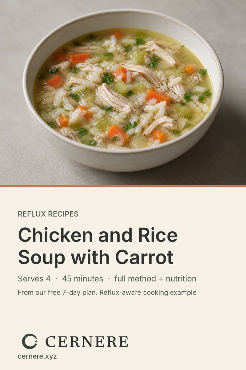 CernerePress's tweet photo. Chicken and Rice Soup with Carrot

A clear, mild soup with shredded chicken and rice cooked right in it, so the broth thickens slightly as it stands. Complete free recipe with ingredients, method, timing and per-serving nutrition. https://t.co/8T4B8l03AI
