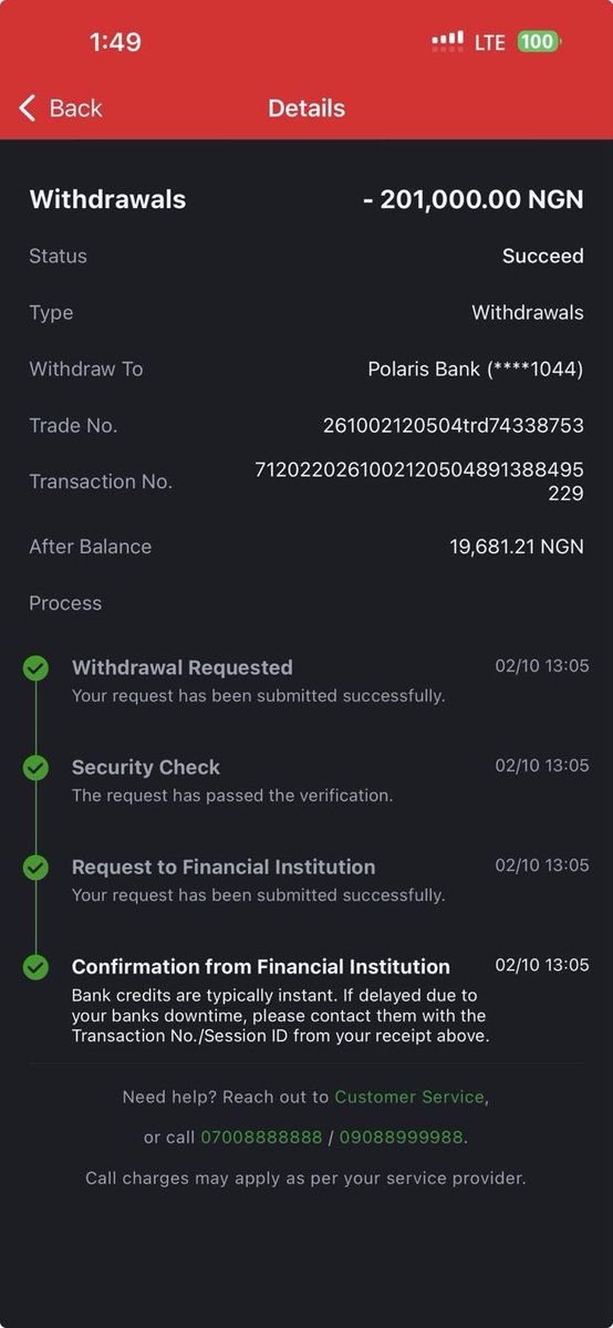 Demmybobbee's tweet photo. @SportyBet I made a withdrawal of 201,000 over 72hours ago, but I’m yet to be credited. I subsequently tried withdrawing ₦1,000 and that transaction was credited successfully. Please look into the earlier withdrawal and resolve the issue as soon as possible cause have checked with my bank https://t.co/Qv1E1kz3Jp