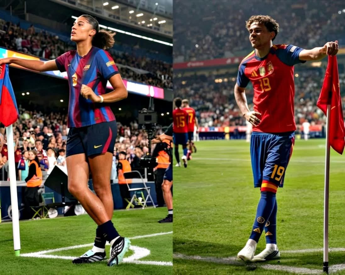 KINGTITO06's tweet photo. 🔥 🌠𝐒𝐲𝐝𝐧𝐞𝐲 did 𝐋𝐚𝐦𝐢𝐧𝐞'𝐬 corner flag celebration after her golazo yesterdayl ❤️ 

#laliga #barcelona https://t.co/fYT7jKPnl5