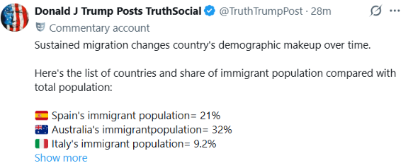 GlobalPulsts's tweet photo. 🌍 Global migration is reshaping countries. 🇺🇸🇪🇸🇦🇺🇮🇹

Immigration continues to change the demographic landscape worldwide. 📊

#Immigration #GlobalNews #Trump #WorldNews https://t.co/8KbnE6HPGF