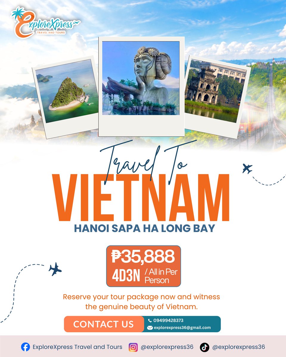 BiahNascimentoo's tweet photo. Your dream Vietnam getaway is here: 4D3N Hanoi, Sapa, and Ha Long Bay tour for ₱35, 888 per person. Reserve your slot with ExploreXpress Travel and Tours today. Tara na, Vietnam awaits! https://t.co/hOjnT2oSRr