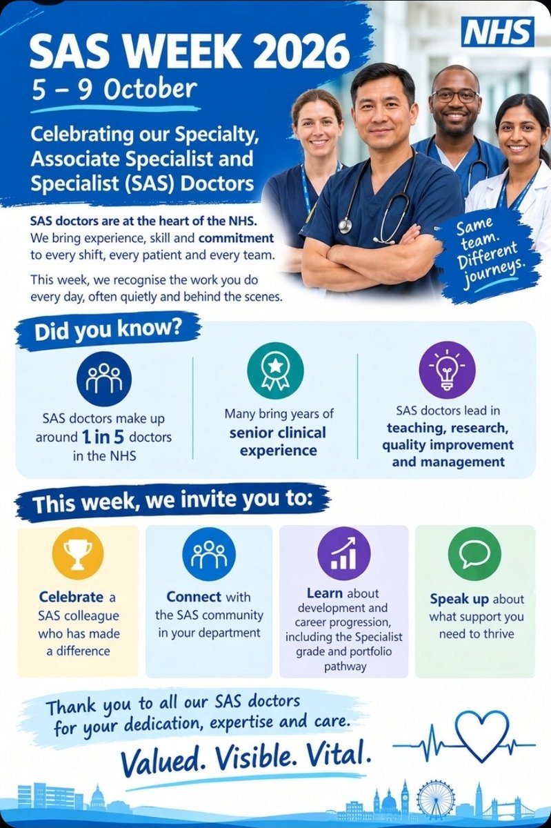 BAFPS_doctors's tweet photo. 🇬🇧 BAFPS celebrates SAS Week 2026!
5–9 October

We celebrate SAS doctors and recognise their invaluable contribution to the NHS through clinical care, teaching, leadership and expertise.

#BAFPS #FilipinoDoctors #FilipinoNurses #NHS #UK
#SASWeek #SASWeek2026 #BAFPS #NHS https://t.co/5nicEkZ7WJ