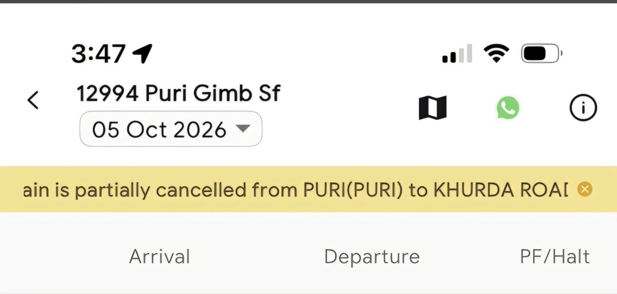 BSkycargo's tweet photo. @ixigo App shows Train 12994 (5 Oct) cancelled PURI to KHURDA ROAD. But @DRMKhurdaRoad &amp; @srdomkur confirmed it starts from MLT (Malatipatpur) due to platform work. Please verify &amp; update live running status! Passengers are panicking. https://t.co/aCjOFinQJ0