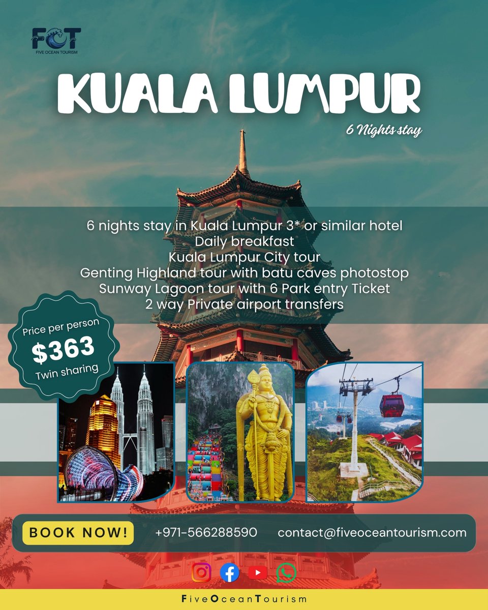 mugiwaraadrian's tweet photo. More than a city break—this is Malaysia. Discover vibrant Kuala Lumpur, escape to the highlands, explore cultural landmarks and enjoy family fun. From USD 363 per person, twin sharing. DM “MALAYSIA” for the complete package. https://t.co/jzI7G3nCUU