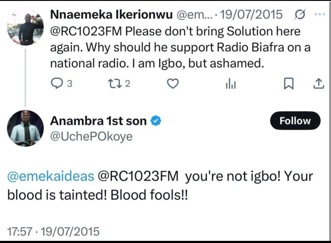 RIGHTDFAULTLINE's tweet photo. @currentiyke @currentiyke it makes you look dull when you put up these cheap non cerebral posts. Fortunately for you an igbo man @UchePOkoye an Obidient recognized by Peter Obi is the proponent of the word *tainted blood* You guys are always the major culprit in everything you accuse others https://t.co/dJmDWv1kzL