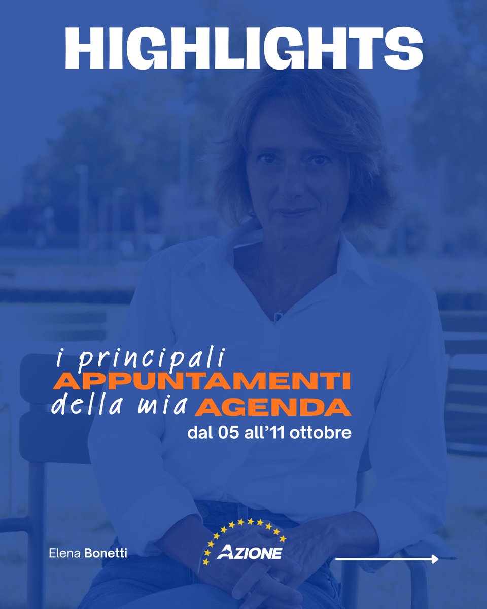 elenabonetti's tweet photo. Highlights.
I principali appuntamenti della mia agenda,
dal 5 all’11 ottobre. https://t.co/6JL3kdOyK0