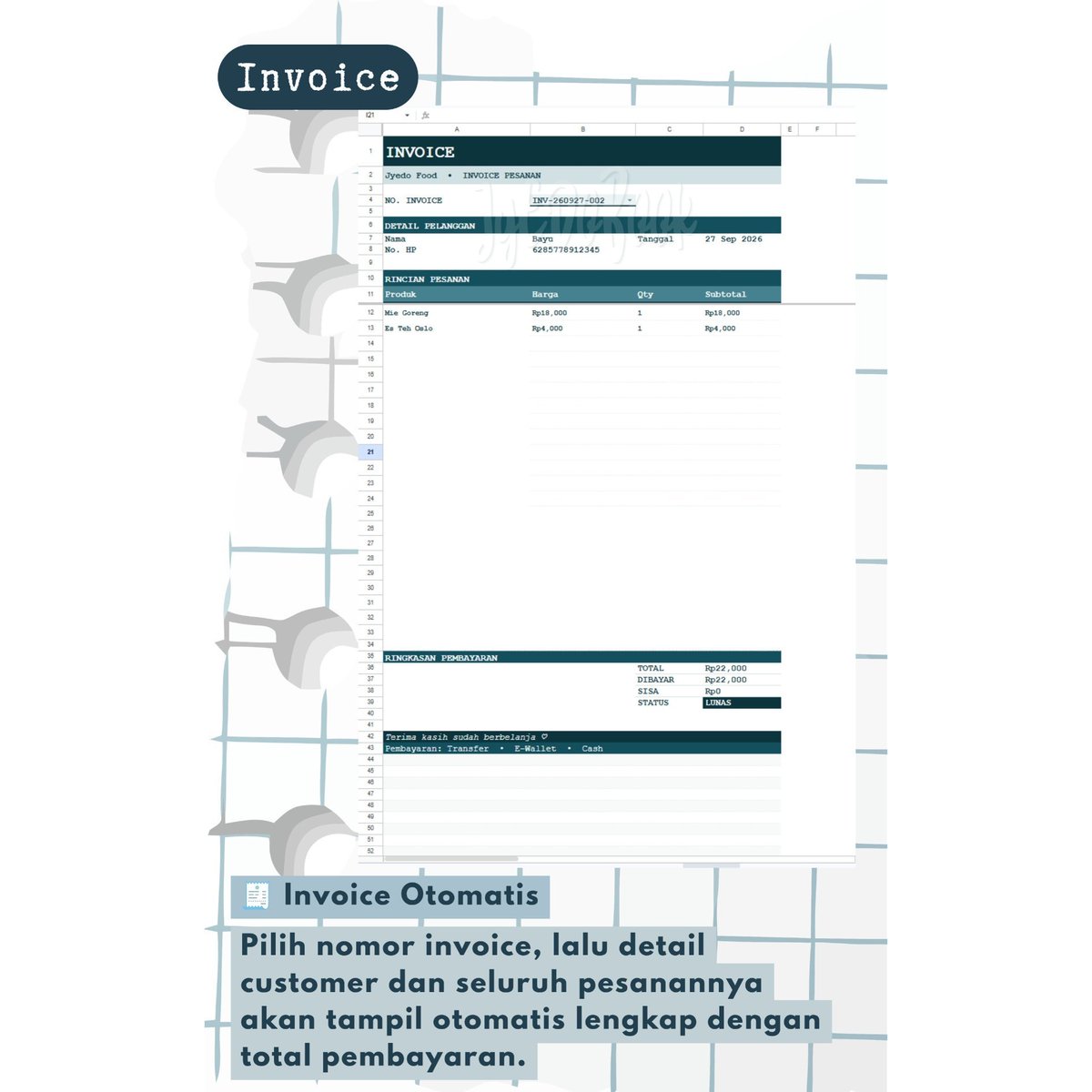 ajayyedobook's tweet photo. invoice otomatis, yg mau templatenya juga, wassaf yah😎🙌🏻
#zonauang #zonauangㅤ #bealanjaㅤ #jokiexcel #keuangan #jokitugas #jokiskripsi #googlesheet #jokitugaskuliah #jokitugasmurah #joki #jokikuliah #testimoni https://t.co/u6VsL6jhvL