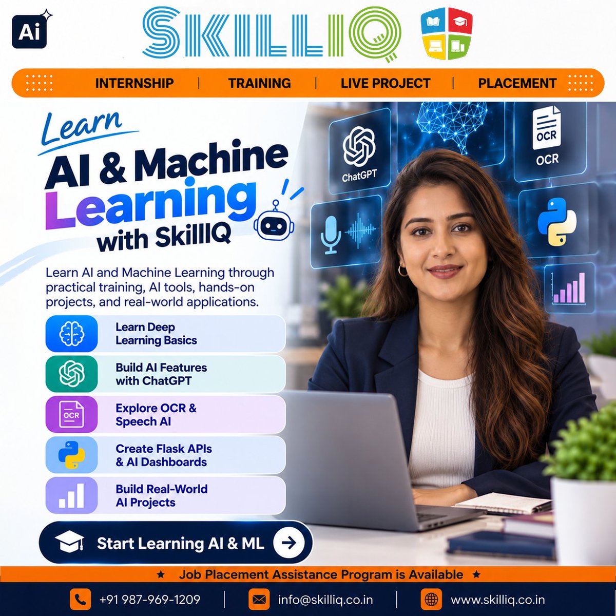 SkillIQCourse's tweet photo. Learn AI &amp; Machine Learning with SkillIQ!

• Deep Learning
• ChatGPT AI Features
• OCR &amp; Speech AI
• Flask APIs &amp; AI Dashboards
• Real-World AI Projects
Build Practical AI Skills for the Future.
#SkillIQ #ArtificialIntelligence #MachineLearning https://t.co/wfxfLZomGs