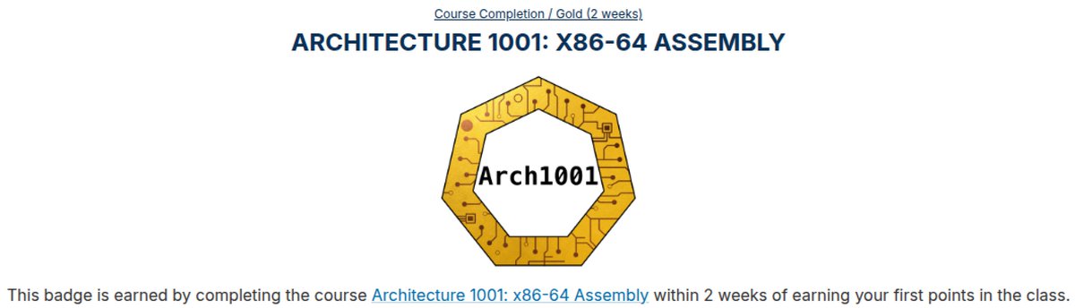 OpenSecTraining's tweet photo. Another nudge which we've added to the site is the different tiers of course completion accomplishments. If you complete a class within 2 weeks of starting it you'll get Gold (12.5k points), 4 weeks Silver (6250), 12 weeks Bronze (3125), and > 12 weeks Plain (1250). We've also updated the certificates to match the accomplishment coloring. We hope students will finish classes ASAP after they start them going forward!