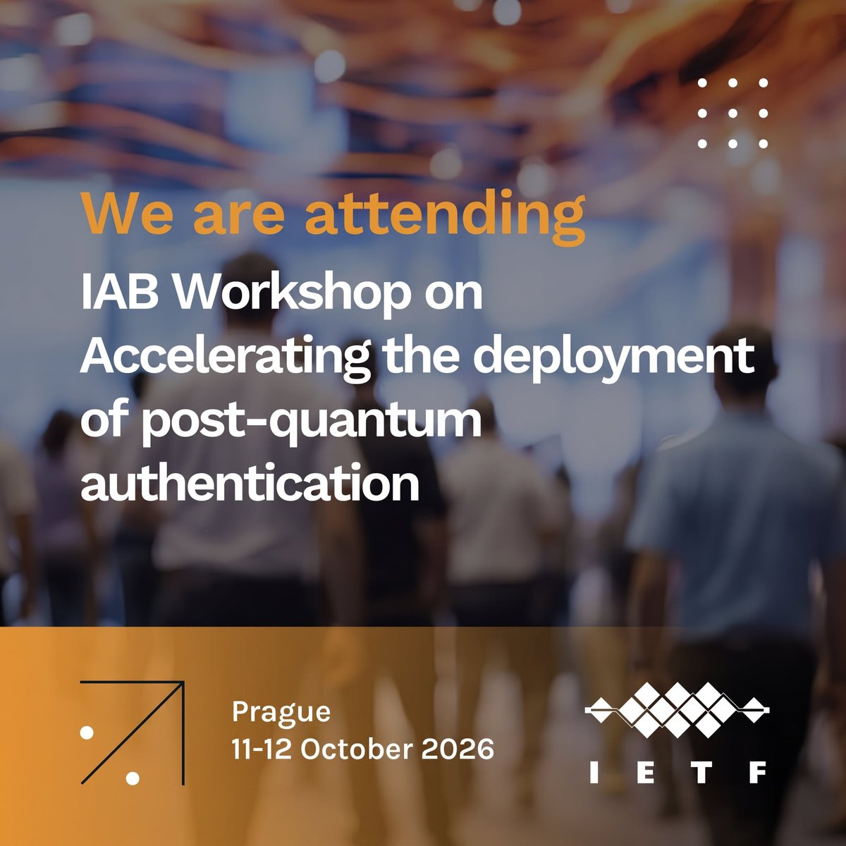 We'll be participating in this IAB Workshop in Prague, 11-12 October 2026. This event aims to establish a clear roadmap forwards for clear and consistent adoption of PQC. Find more here: #cybersecurity #postquantum #pqc #iab #ietf #authentication 📷
