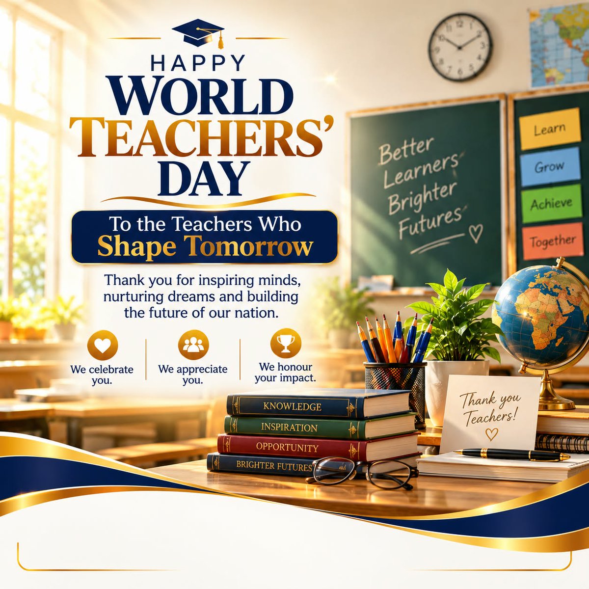 Morisonindustr1's tweet photo. Teachers do more than teach. They help shape the people and communities of tomorrow.

Today, we celebrate every teacher creating spaces where knowledge, growth, and possibility can thrive.

Happy World Teachers’ Day.

#worldteachersday #teachersday #nigeria https://t.co/yGxle58T8R