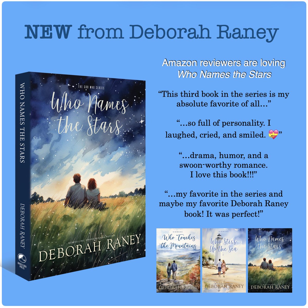 RachelHauck's tweet photo. A brand new novel from Deborah Raney! WHO NAMES THE STARS is third in The God Who series. Grab your copy here: https://t.co/ywjALYIUo9 Or get all 3 titles here: https://t.co/cFOGxYldhS Great end-of-summer reads!
 @AuthorDebRaney https://t.co/peHg1tVZsj