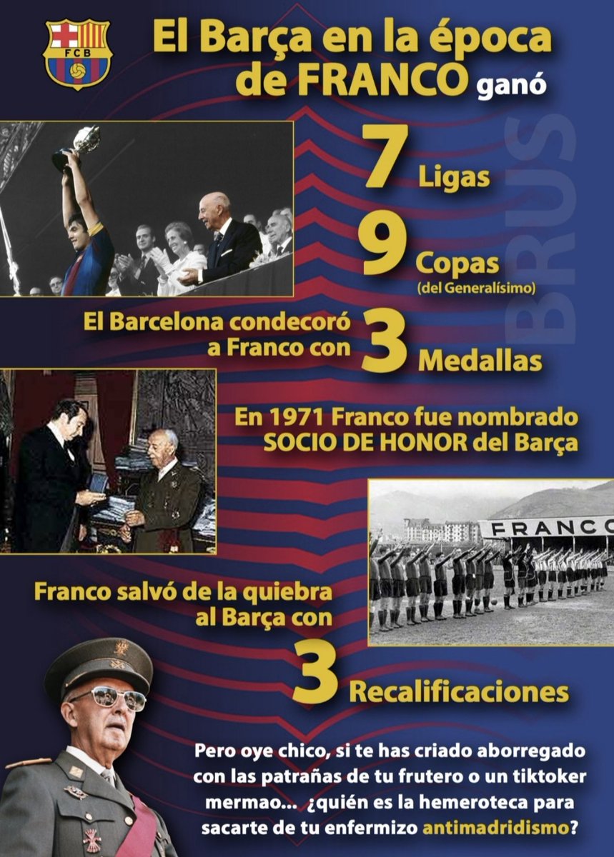 Lavozgalactica's tweet photo. 🗣️ "Franco era del Real Madrid y los madridistas eran el equipo del Régimen". 

El verdadero equipo del Régimen: https://t.co/Gre5Jrz0Uq