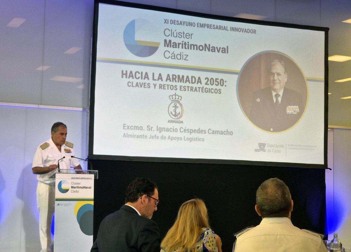 CATECTechCenter's tweet photo. ☕ #CATEC ha asistido hoy al XI Desayuno Empresarial del @ClusterCadiz un espacio de encuentro y debate para los profesionales e industrias del sector #naval y #defensa en el que ha participado el Almirante Jefe de Apoyo Logístico de la Armada (AJAL), D. Ignacio Céspedes Camacho. https://t.co/9NU8AoHCmI