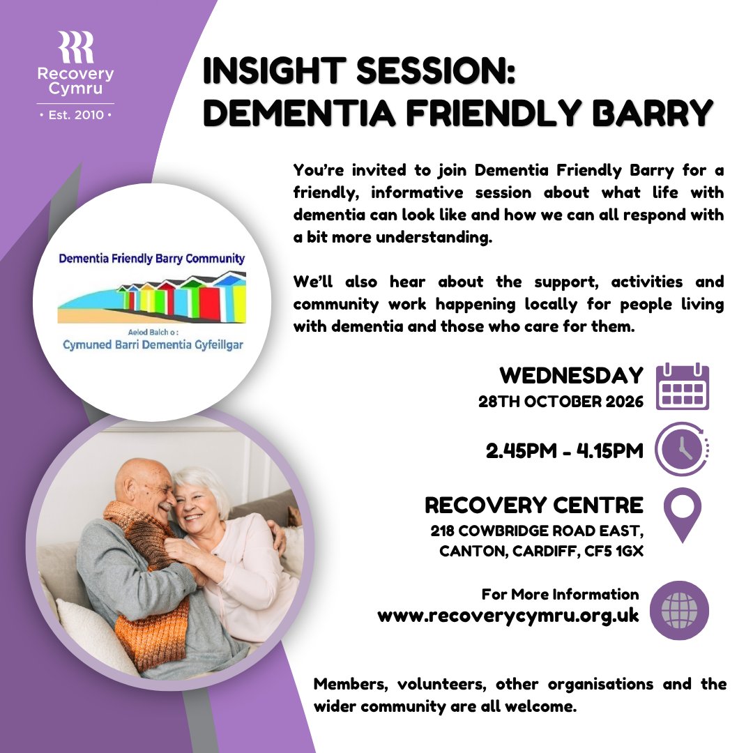 RecoveryCymru's tweet photo. What would you like to understand better about dementia?

Join our next Insight Session on Wed 28th Oct to talk about everyday life with dementia and the local support available.

Coming along? Send us a message to let us know.

#DementiaAwareness #RecoveryCymru https://t.co/c3JQRLelrM